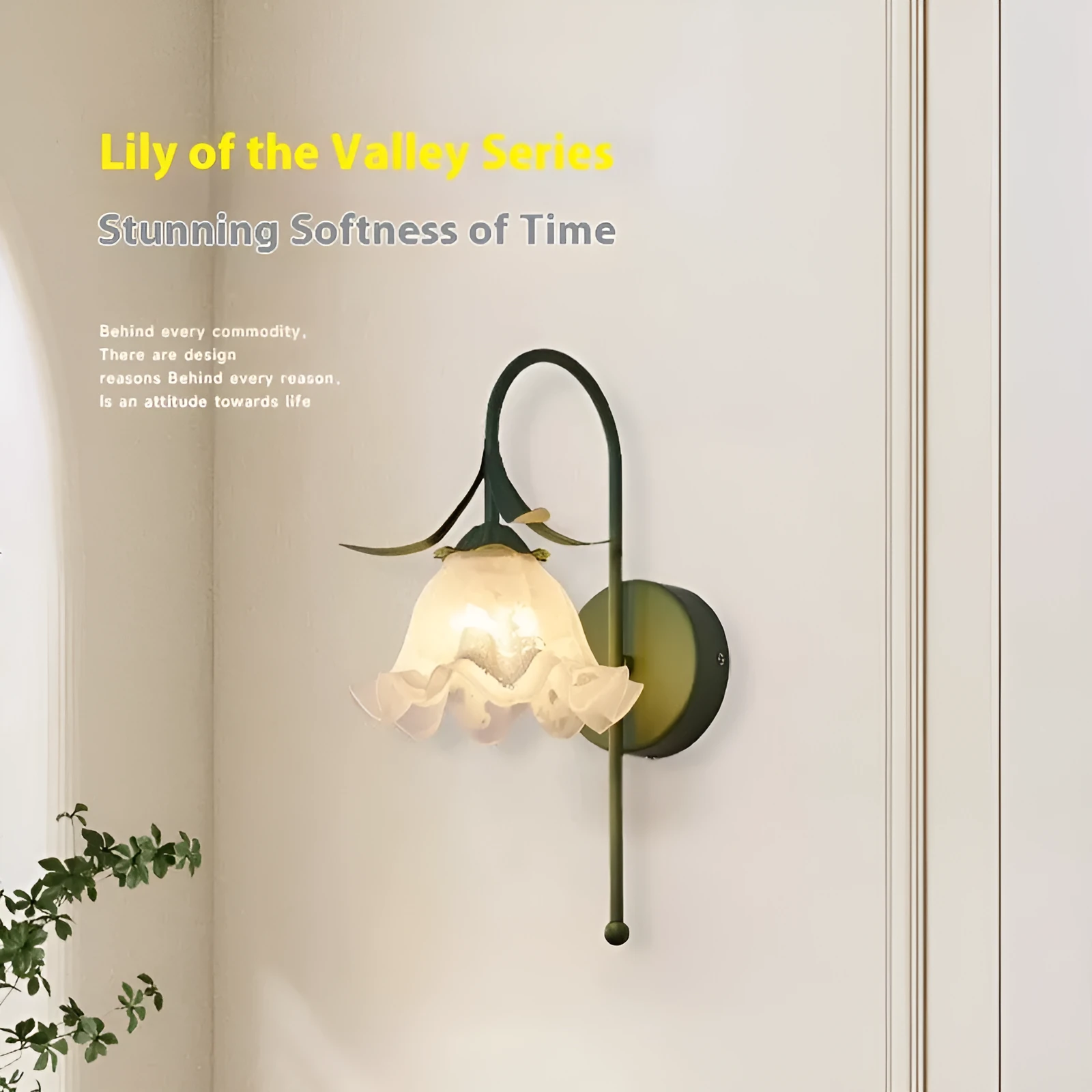 Nordic style wall lamp with orchid bell flower pattern in green colour for bedside decoration