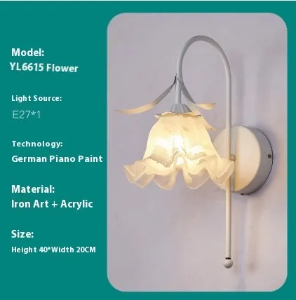 Nordic style wall lamp with orchid bell flower pattern in green colour for bedside decoration