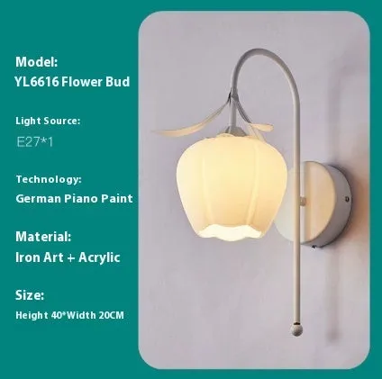 Nordic style wall lamp with orchid bell flower pattern in green colour for bedside decoration