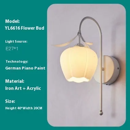 Nordic style wall lamp with orchid bell flower pattern in green colour for bedside decoration