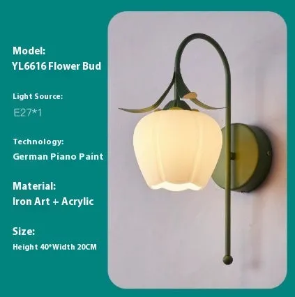 Nordic style wall lamp with orchid bell flower pattern in green colour for bedside decoration
