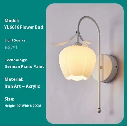 Nordic style wall lamp with orchid bell flower pattern in green colour for bedside decoration