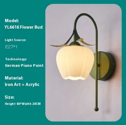 Nordic style wall lamp with orchid bell flower pattern in green colour for bedside decoration