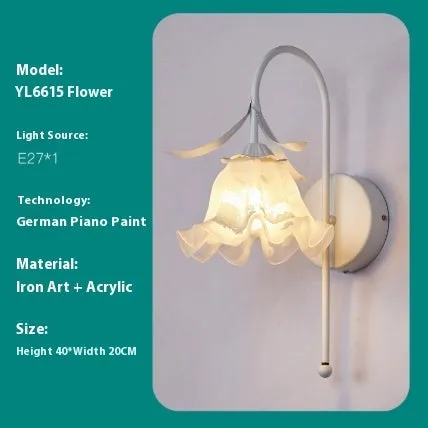 Nordic style wall lamp with orchid bell flower pattern in green colour for bedside decoration