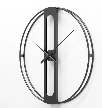 Large round metal wall clock with 50cm diameter in black or gold finish.