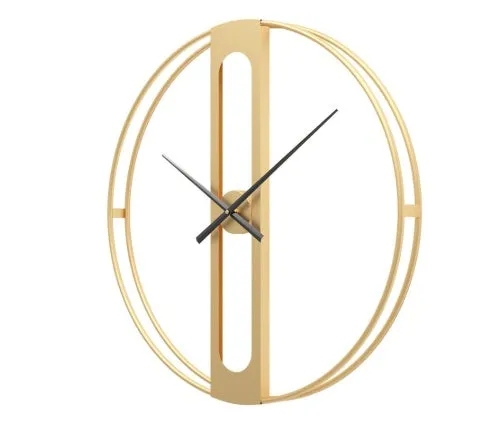 Large round metal wall clock with 50cm diameter in black or gold finish.