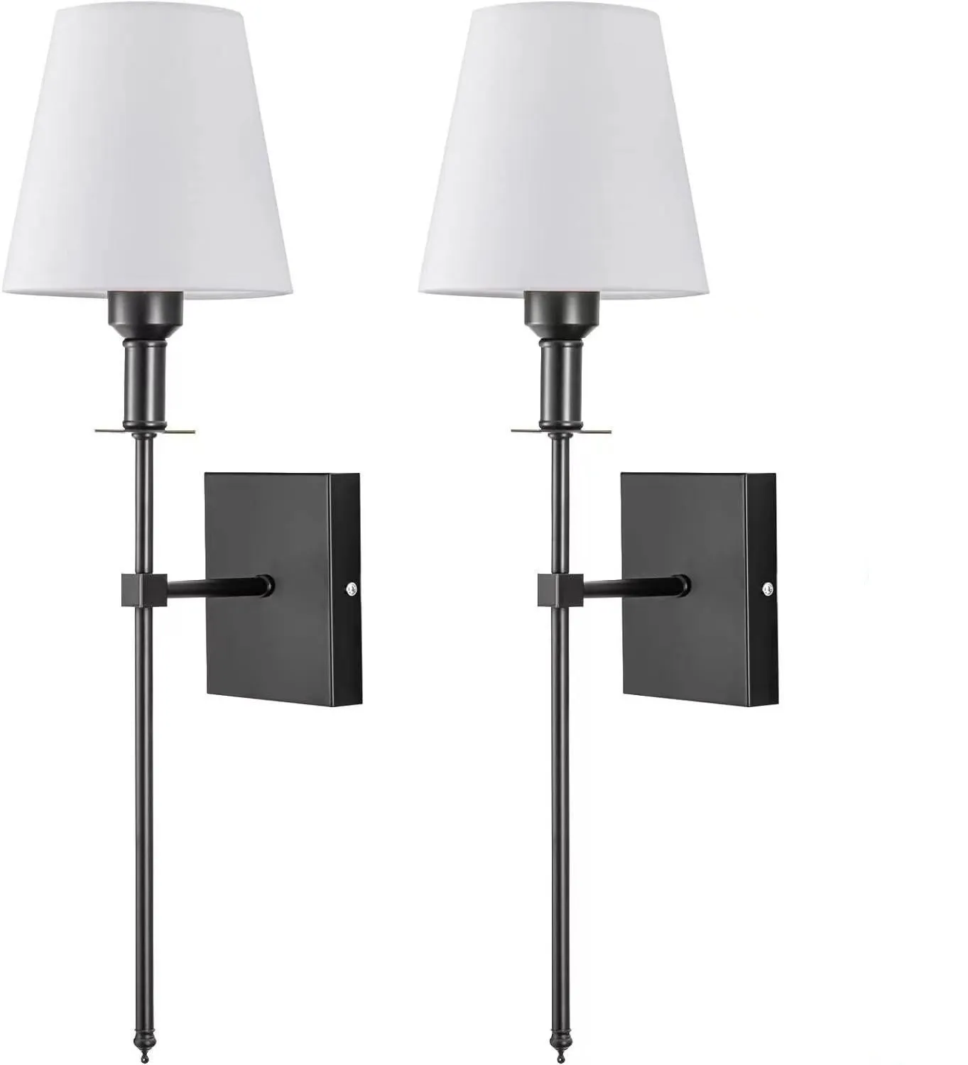 Indoor wall lamp with fabric shade in black finish for bedside or aisle lighting