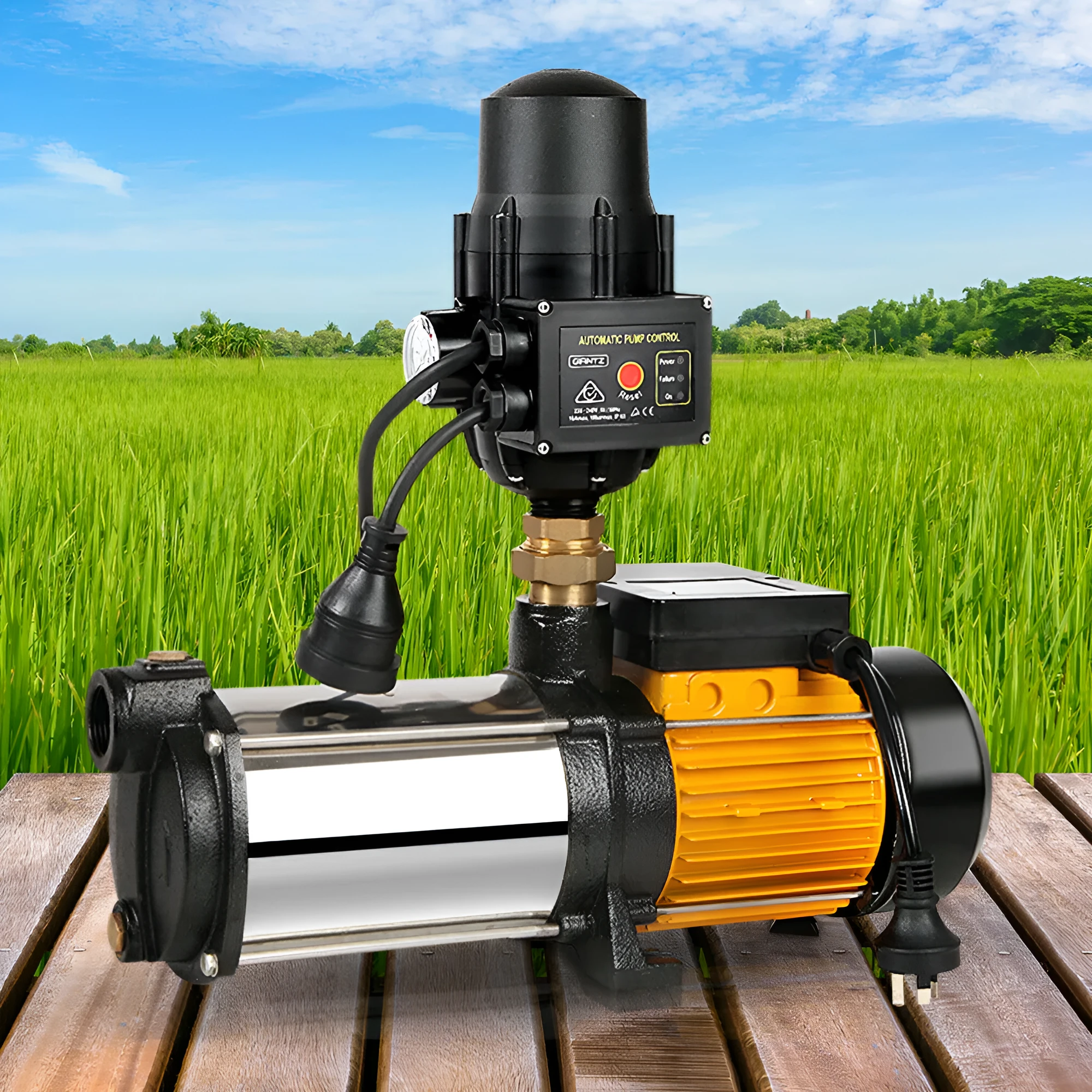 Stainless steel self-priming screw booster pump with cast iron housing for household water pressure boosting, AU plug