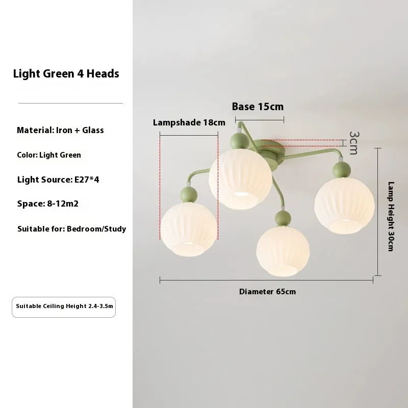 Ceiling lamp with three-color dimming light green 4 heads 65cm simple modern