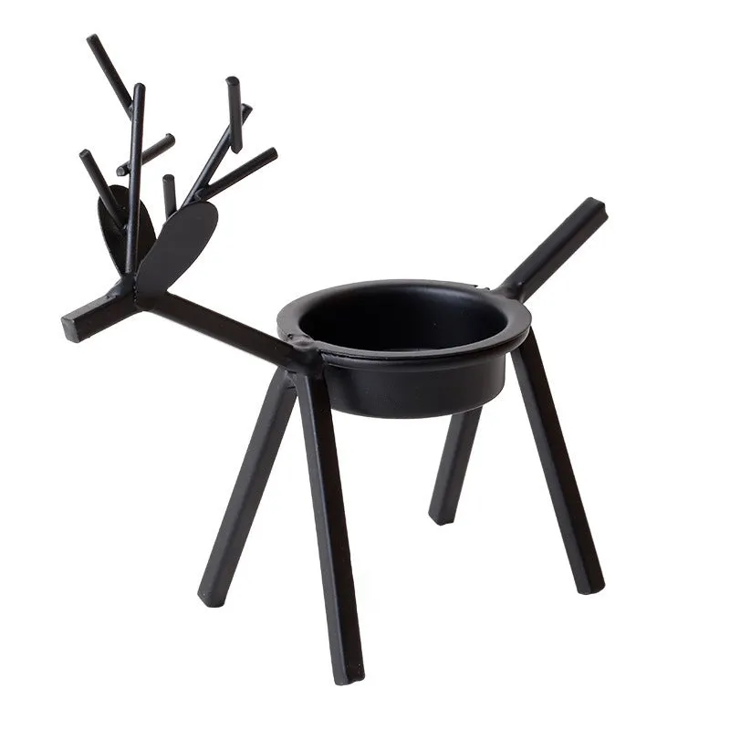 Iron Christmas deer candlestick holder with traditional elk design in black colour