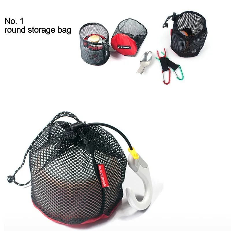 Set of five red Oxford cloth travel storage bags with zippers and mesh panels