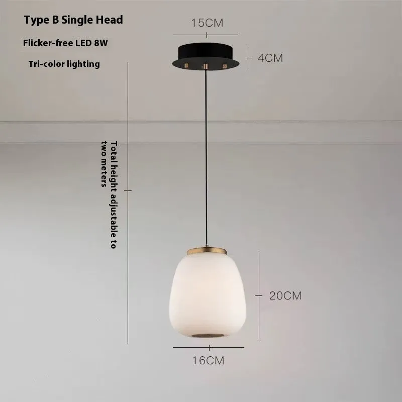 Modern minimalist glass chandelier with warm LED light, iron frame, Type C style
