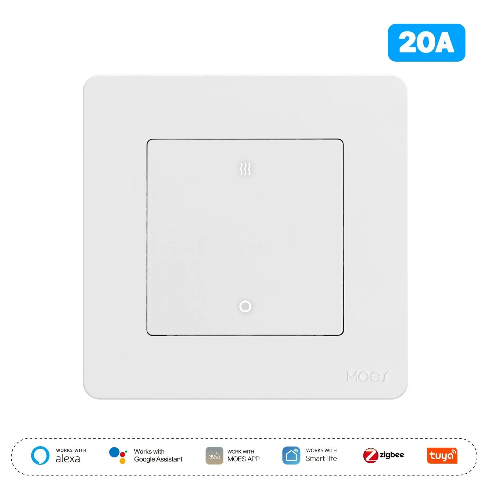 Graffiti Zigbee 3.0 smart switch in white with timing and power monitoring for water heater and air conditioner