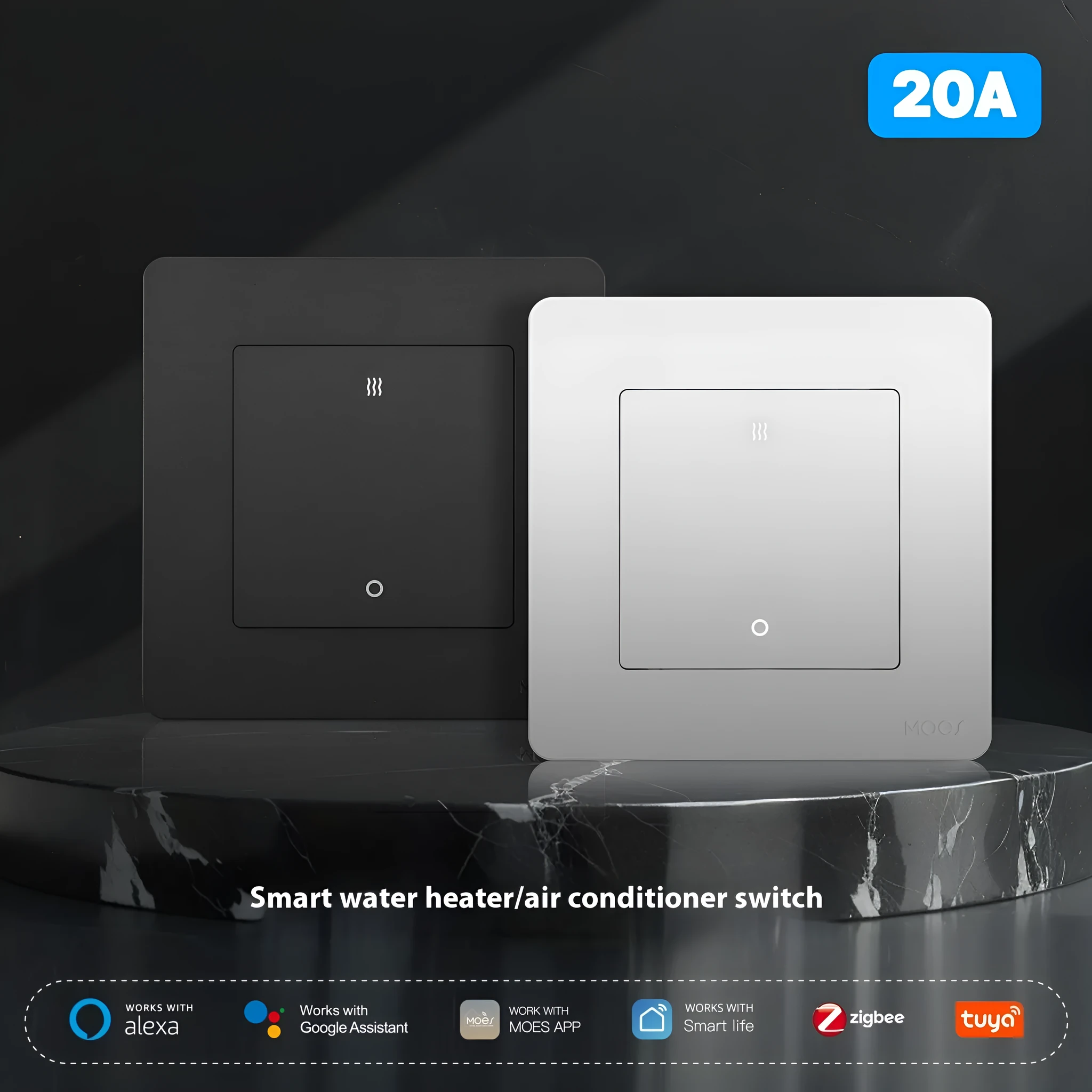 Graffiti Zigbee 3.0 smart switch in white with timing and power monitoring for water heater and air conditioner
