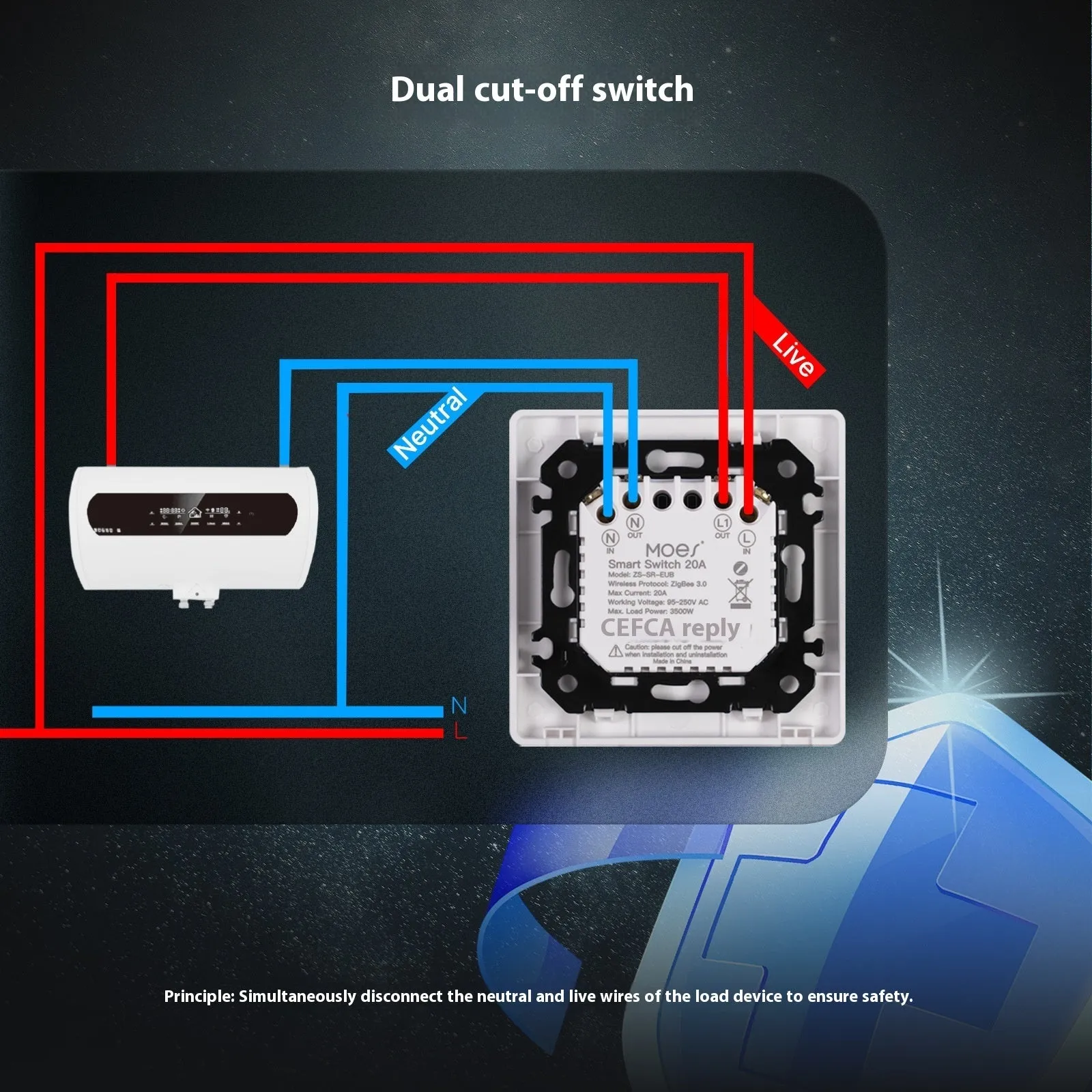 Graffiti Zigbee 3.0 smart switch in white with timing and power monitoring for water heater and air conditioner