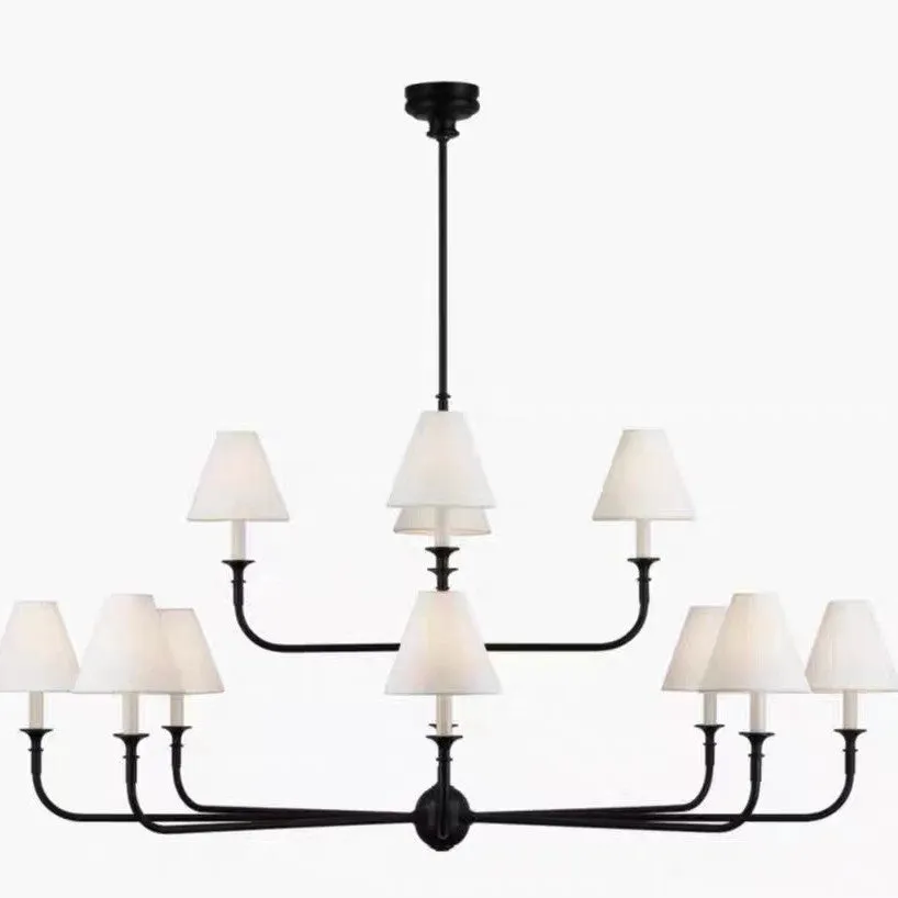 All copper branch chandelier with fabric shades in American simple design for living room
