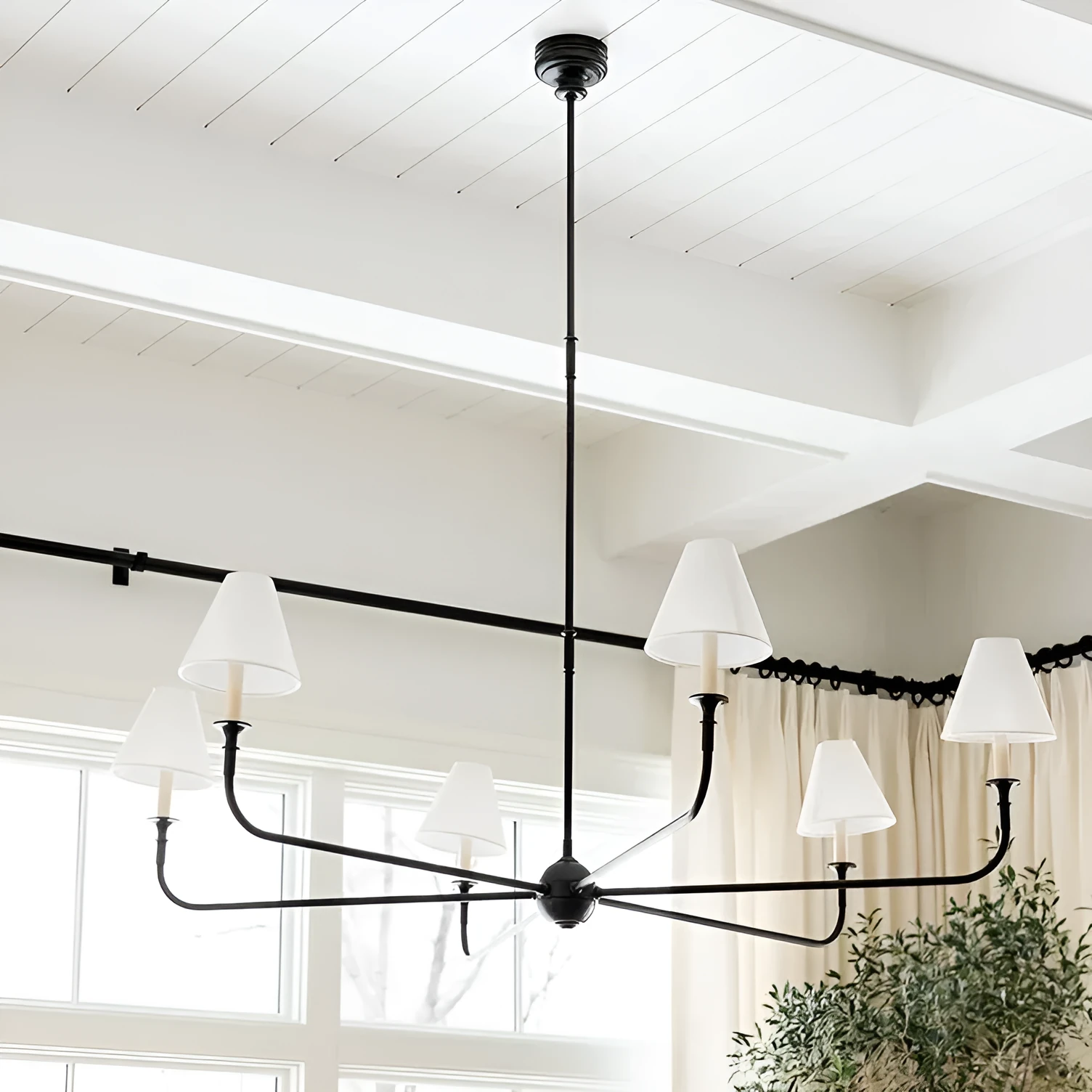 All copper branch chandelier with fabric shades in American simple design for living room