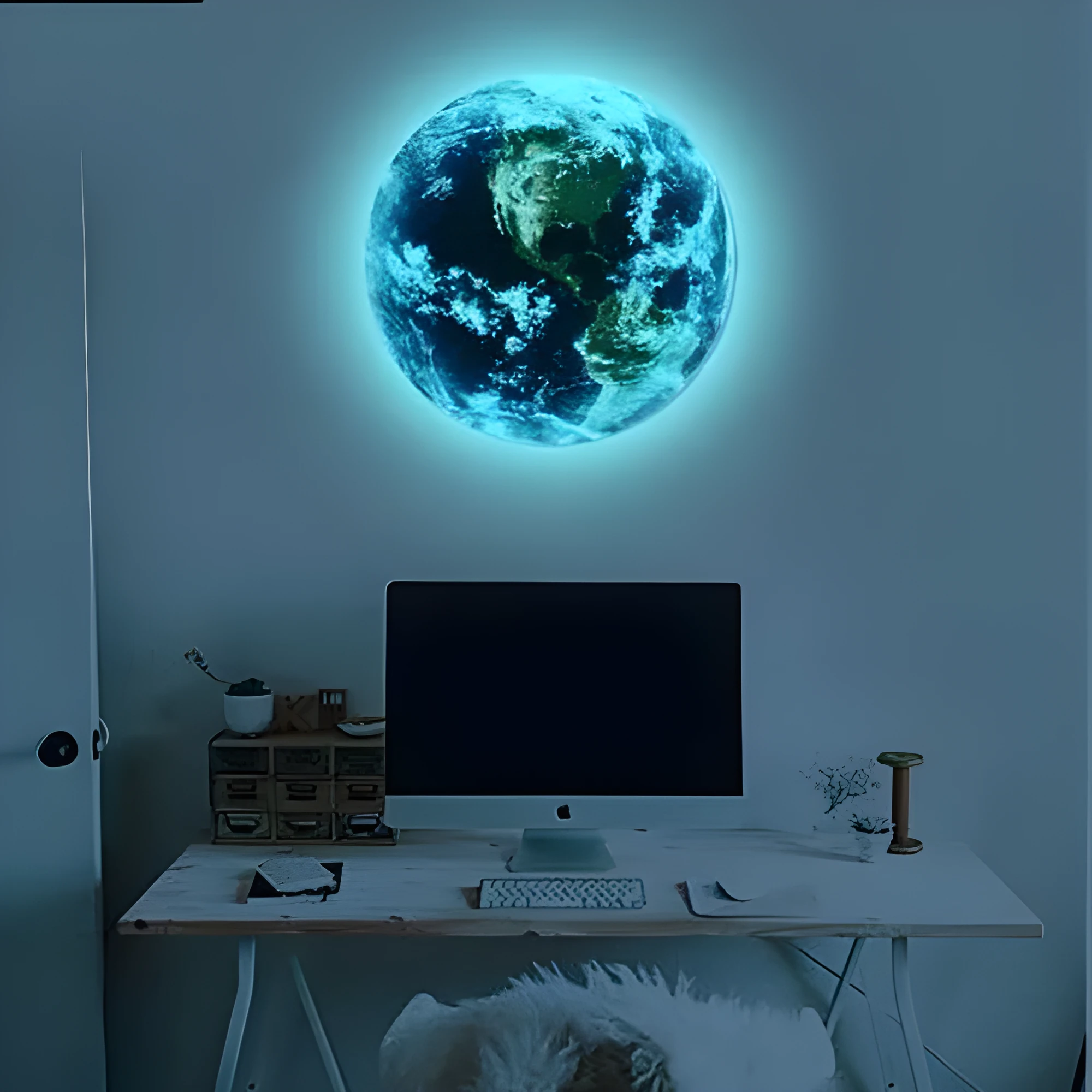 Glow in the dark 3D Earth planet wall sticker in various sizes on a wall