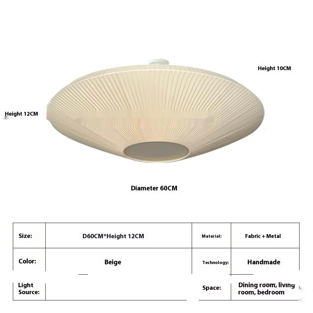 White fabric ceiling lamp with alloy frame, 60 cm diameter, warm light, minimalist design for corridor