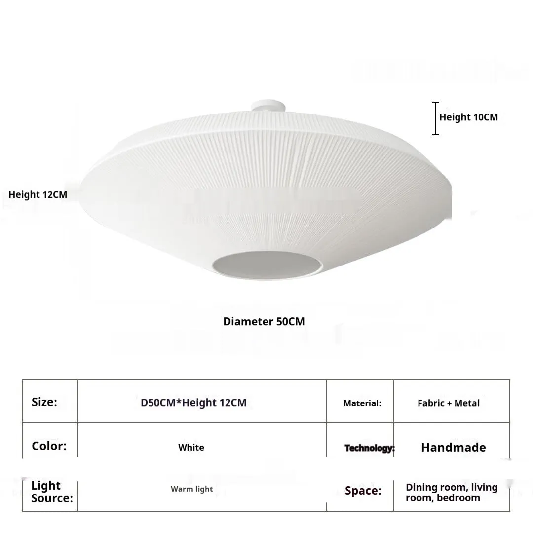 White fabric ceiling lamp with alloy frame, 60 cm diameter, warm light, minimalist design for corridor
