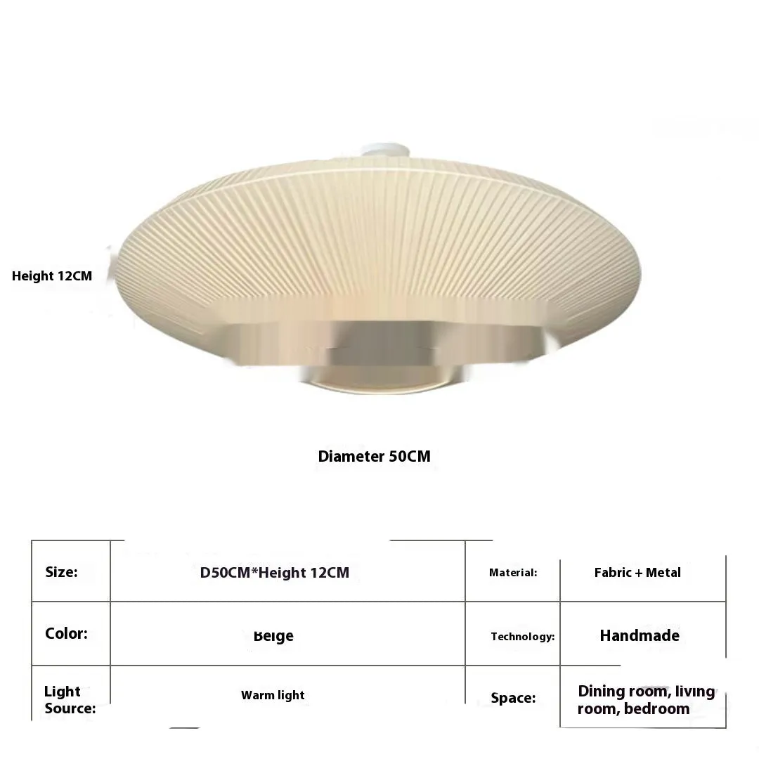 White fabric ceiling lamp with alloy frame, 60 cm diameter, warm light, minimalist design for corridor