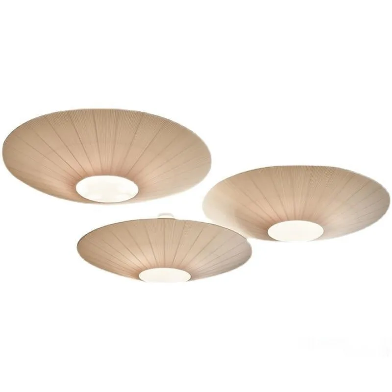 White fabric ceiling lamp with alloy frame, 60 cm diameter, warm light, minimalist design for corridor