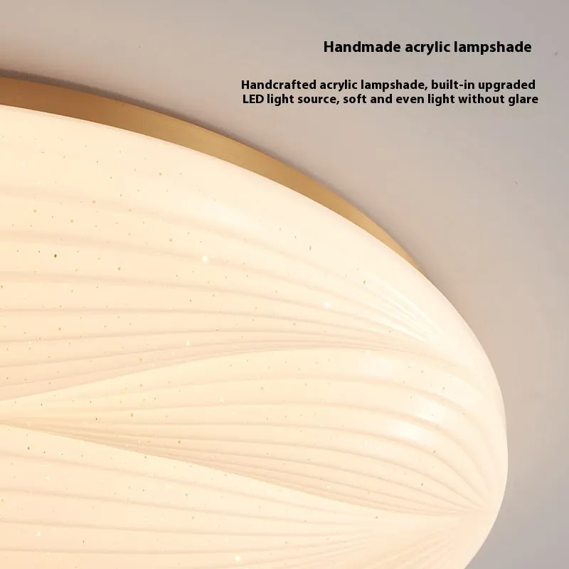 Modern light luxury cream style copper round ceiling lamp for bedroom with 26cm diameter option