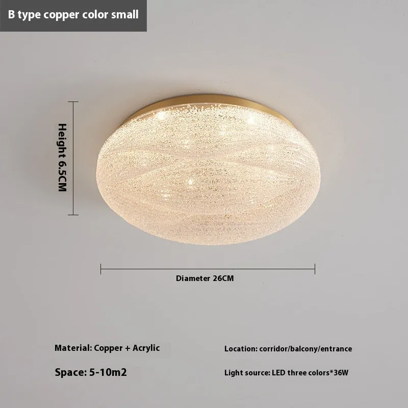 Modern light luxury cream style copper round ceiling lamp for bedroom with 26cm diameter option