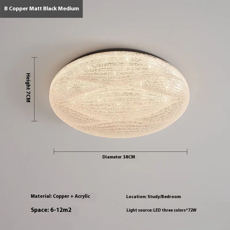 Modern light luxury cream style copper round ceiling lamp for bedroom with 26cm diameter option