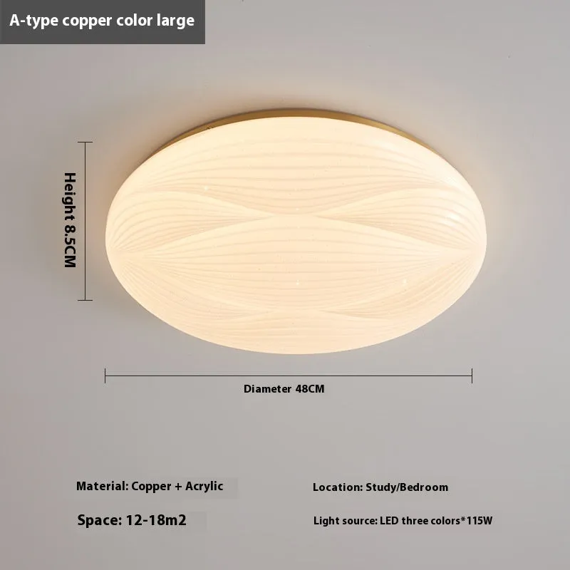 Modern light luxury cream style copper round ceiling lamp for bedroom with 26cm diameter option