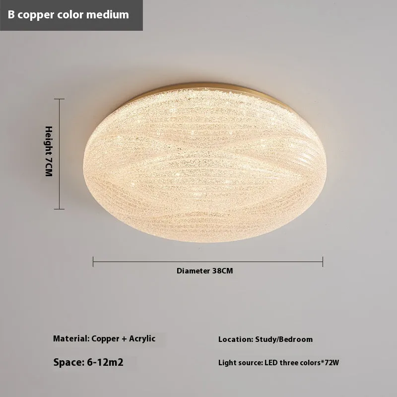 Modern light luxury cream style copper round ceiling lamp for bedroom with 26cm diameter option