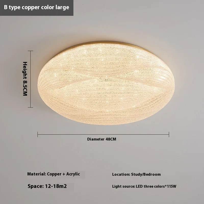 Modern light luxury cream style copper round ceiling lamp for bedroom with 26cm diameter option