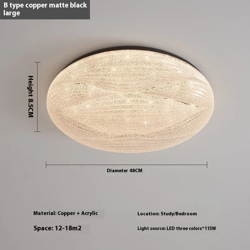 Modern light luxury cream style copper round ceiling lamp for bedroom with 26cm diameter option