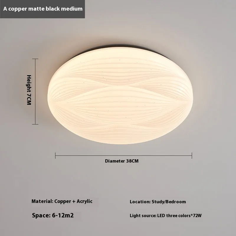 Modern light luxury cream style copper round ceiling lamp for bedroom with 26cm diameter option
