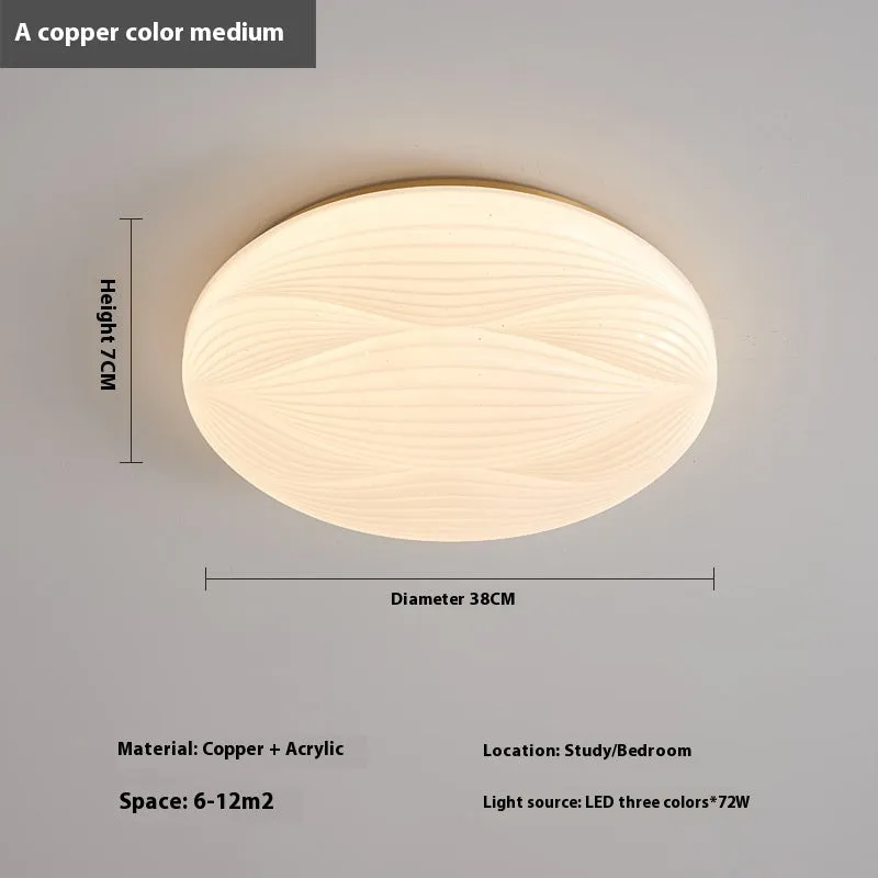 Modern light luxury cream style copper round ceiling lamp for bedroom with 26cm diameter option