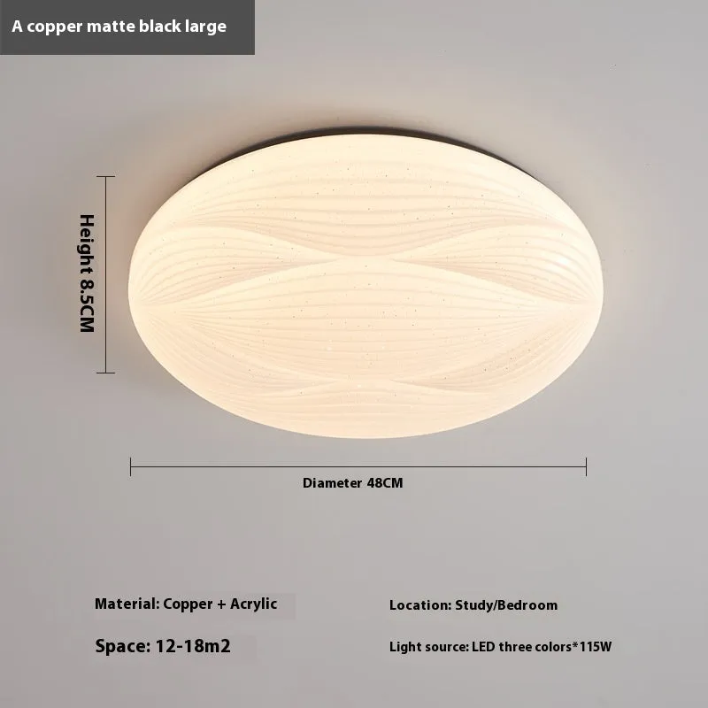 Modern light luxury cream style copper round ceiling lamp for bedroom with 26cm diameter option