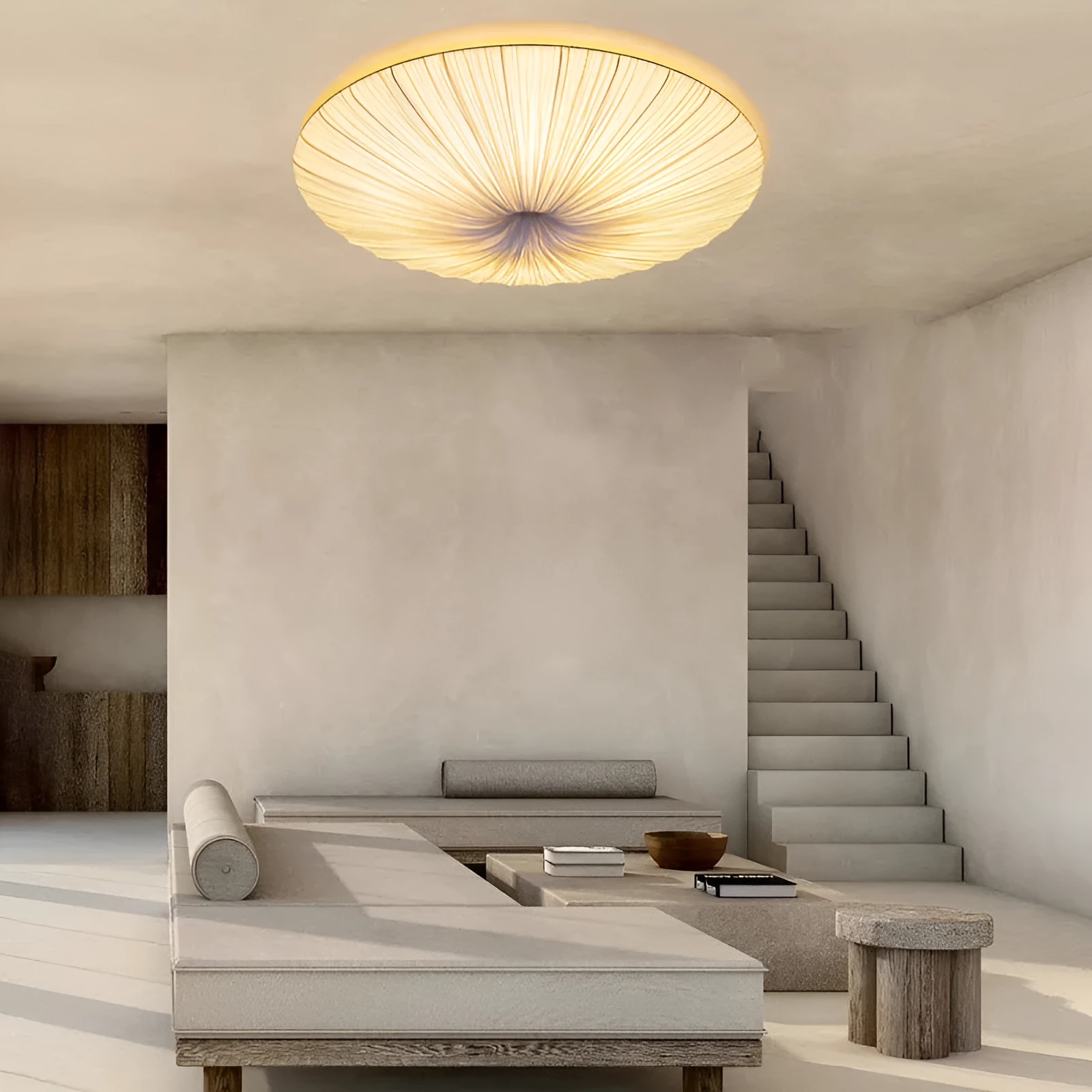 Minimalist Japanese style beige fabric chandelier 50cm diameter for bedroom