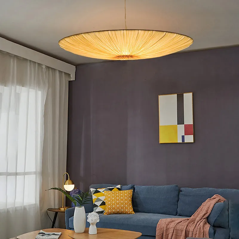 Minimalist Japanese style beige fabric chandelier 50cm diameter for bedroom