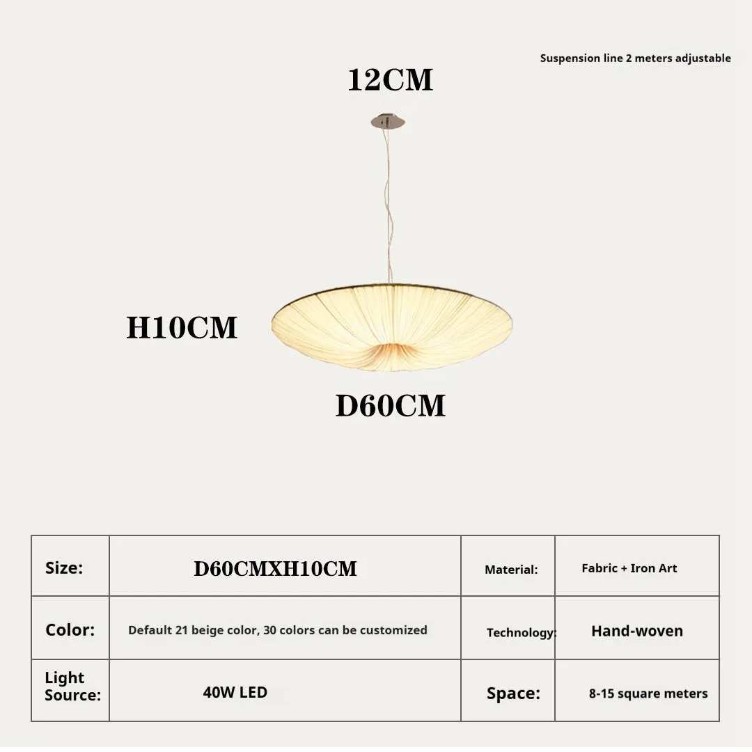 Minimalist Japanese style beige fabric chandelier 50cm diameter for bedroom