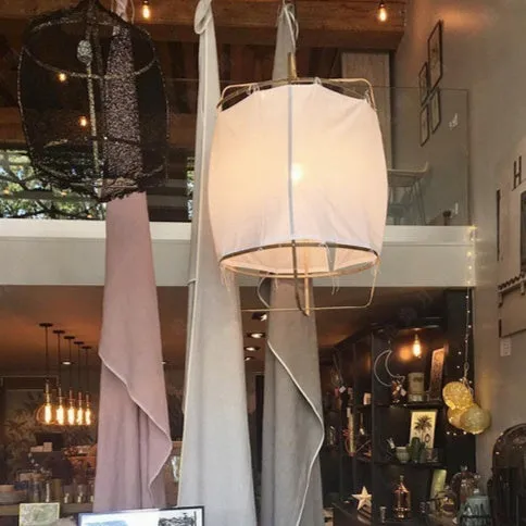 Design pendant lamp with 40cm diameter bamboo frame and beige gauze mini edition shade for restaurant use