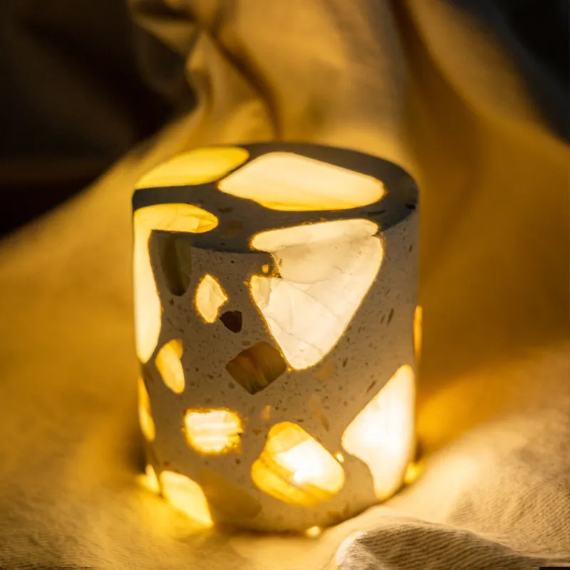 Terrazzo nightlight 10x10x7.5cm with tri-colour dimming, upgrade colour, on bedside table