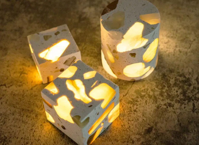 Terrazzo nightlight 10x10x7.5cm with tri-colour dimming, upgrade colour, on bedside table