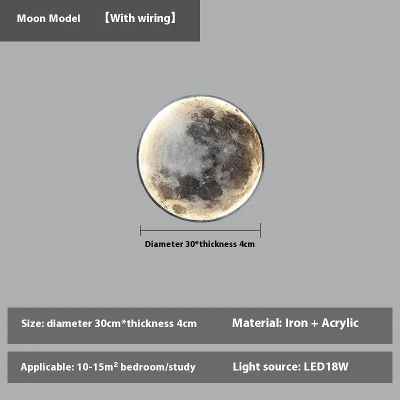 Moon wall lamp decorative wrought iron acrylic background light 24cm diameter lunar model