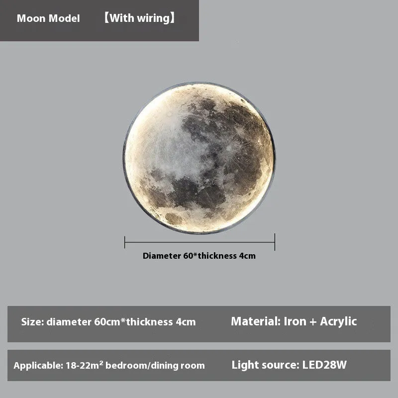 Moon wall lamp decorative wrought iron acrylic background light 24cm diameter lunar model
