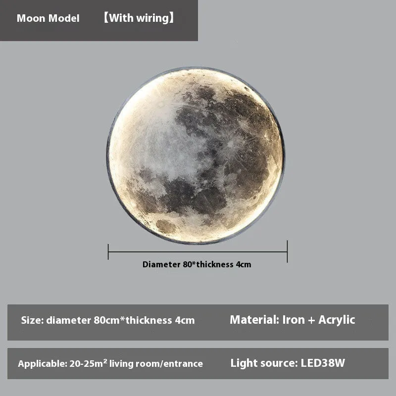 Moon wall lamp decorative wrought iron acrylic background light 24cm diameter lunar model