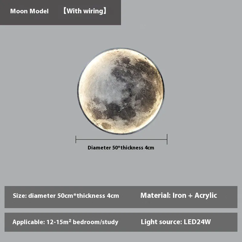 Moon wall lamp decorative wrought iron acrylic background light 24cm diameter lunar model