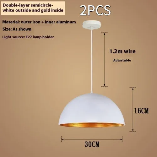 Industrial style chandelier double-layer semicircle outer black inner gold pendant light for office