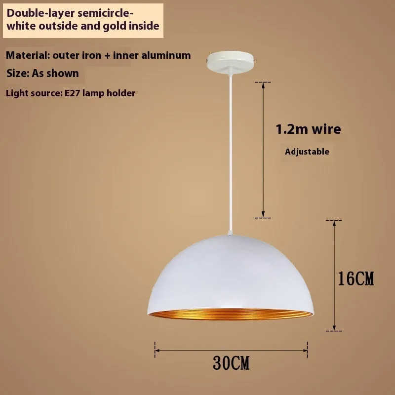 Industrial style chandelier double-layer semicircle outer black inner gold pendant light for office