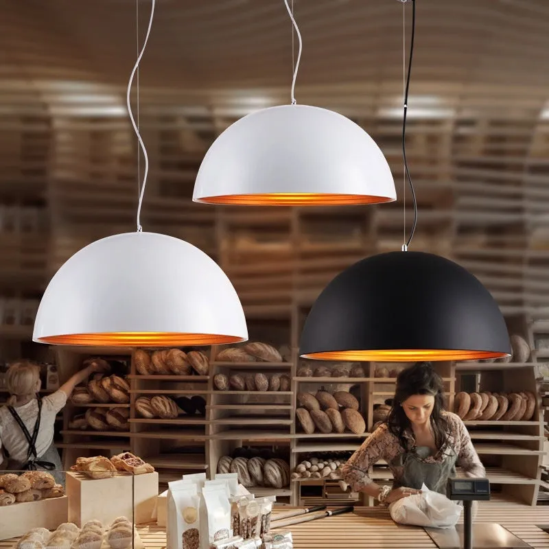 Industrial style chandelier double-layer semicircle outer black inner gold pendant light for office