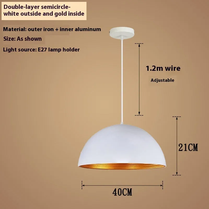 Industrial style chandelier double-layer semicircle outer black inner gold pendant light for office